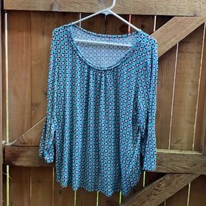 Pretty purple and green scoop neck top XL